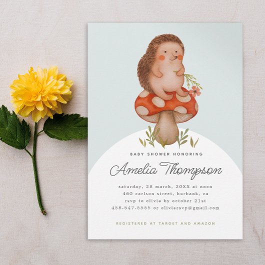 Schattigee Waterverf egel op een paddenstoel Baby  Kaart