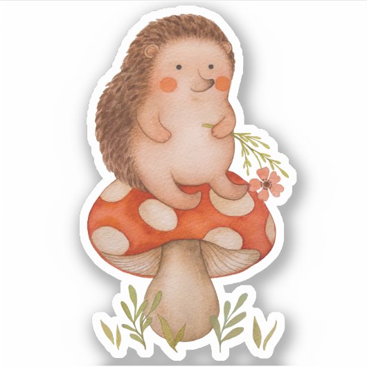 Schattigee Waterverf egel op een paddenstoel Sticker (Voorkant)