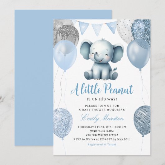 Schattigee waterverf Elephant Boy Balloons Baby sh Kaart (Voorkant / Achterkant)