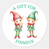 Schattigee Waterverf Elfen van en naar Kerst Ronde Sticker (Voorkant)