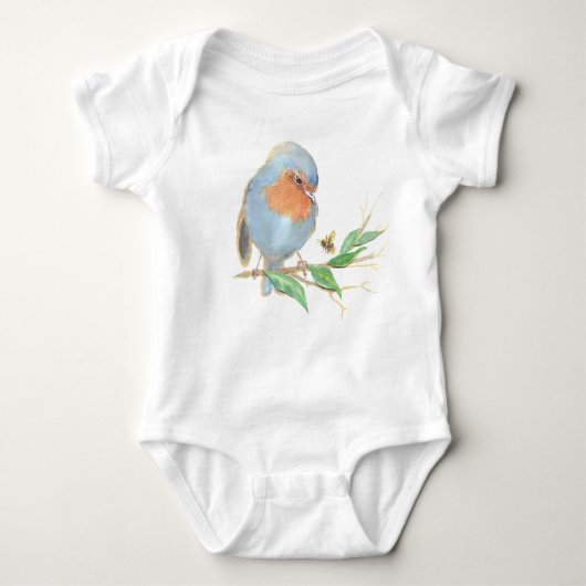 Schattigee Waterverf Engels Robin Birds & Bee Romper (Voorkant)