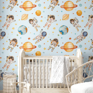 Schattigee Waterverf Explorer Astronaut Kinderkame Behang