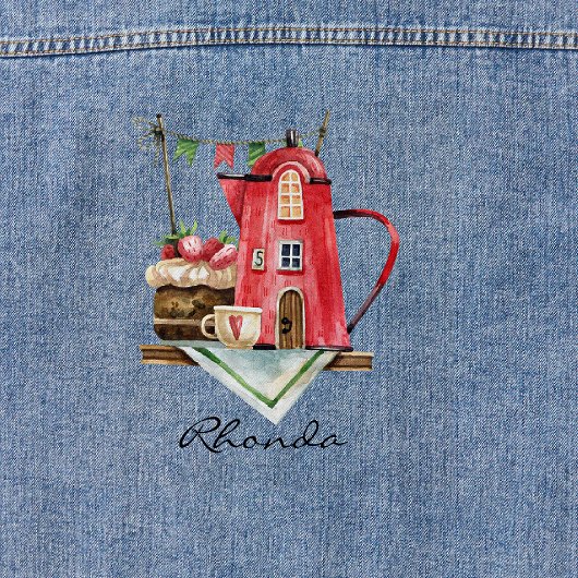 Schattigee Waterverf Fairytale Tea Kettle Cottage Denim Jacket