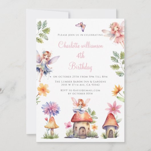 Schattigee waterverf feeëntuin verjaardag kaart (Voorkant)