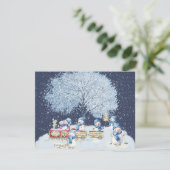 Schattigee Waterverf Feestelijke Sneeuwmannen Feestdagenkaart (Staand voorkant)