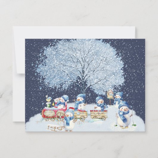 Schattigee Waterverf Feestelijke Sneeuwmannen Feestdagenkaart (Voorkant)