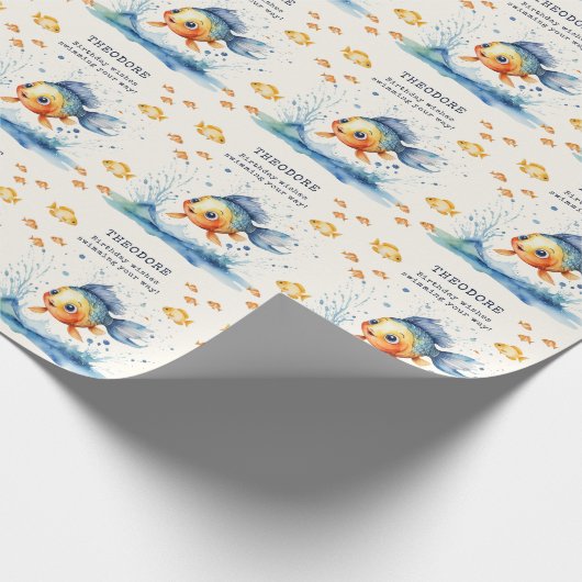Schattigee Waterverf Fish Kids Verjaardag Wrapping Cadeaupapier (Hoek)