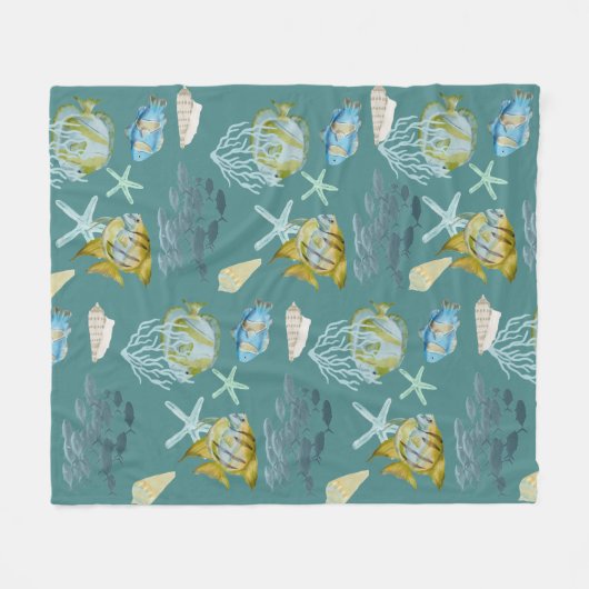 Schattigee Waterverf Fish Shells Koraal Fleece Dek (Voorkant (Horizontaal))