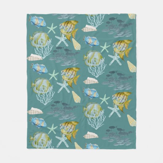 Schattigee Waterverf Fish Shells Koraal Fleece Dek Deken (Voorkant)
