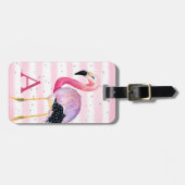 Schattigee Waterverf Flamingo Monogram Roze Streep Bagagelabel (Voorkant horizontaal)