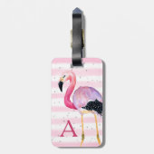 Schattigee Waterverf Flamingo Monogram Roze Streep Bagagelabel (Achterkant verticaal)