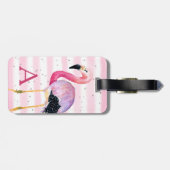 Schattigee Waterverf Flamingo Monogram Roze Streep Bagagelabel (Achterkant horizontaal)