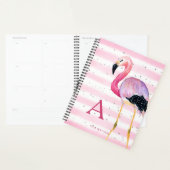 Schattigee Waterverf Flamingo Monogram Roze Streep Planner (Display)