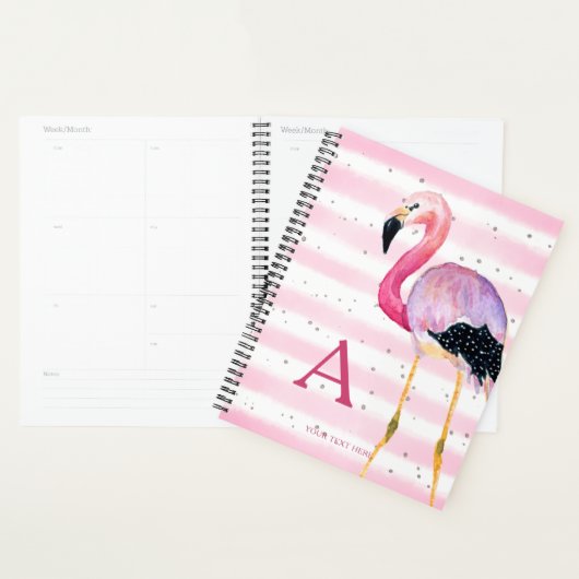 Schattigee Waterverf Flamingo Monogram Roze Streep Planner (Display)