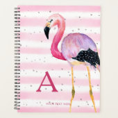 Schattigee Waterverf Flamingo Monogram Roze Streep Planner (Voorkant)