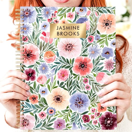 Schattigee Waterverf Floral Custom Name Planner