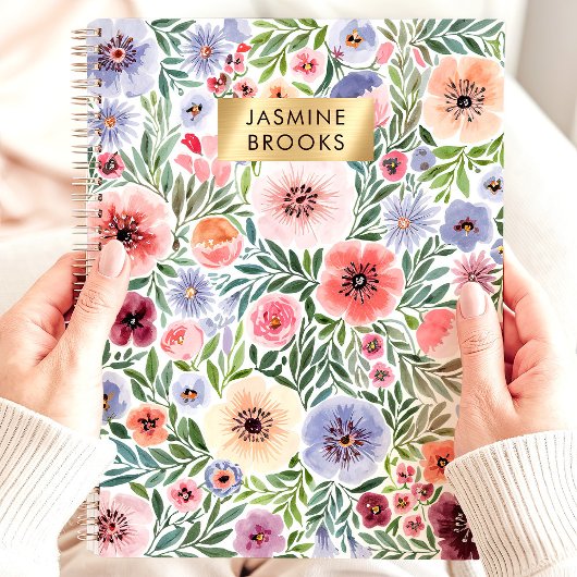 Schattigee Waterverf Floral Custom Name Planner