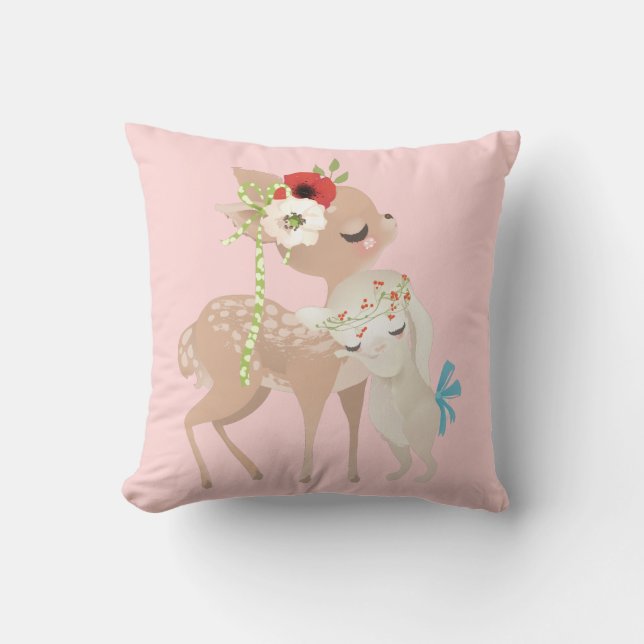 Schattigee Waterverf Floral Deer Bunny Rabbit | Ea Kussen (Voorkant)