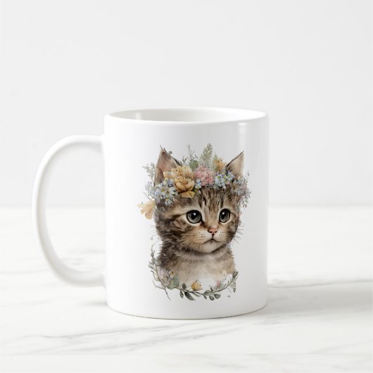 Schattigee Waterverf Floral Kitten Koffiemok (Links)