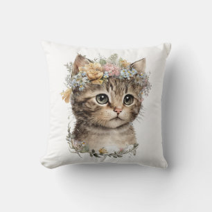 Schattigee Waterverf Floral Kitten Kussen