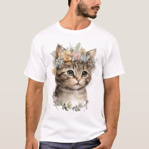 Schattigee Waterverf Floral Kitten T-shirt