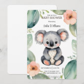 Schattigee Waterverf Floral Koala Baby shower Kaart (Voorkant / Achterkant)