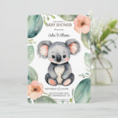 Schattigee Waterverf Floral Koala Baby shower Kaart (Staand voorkant)