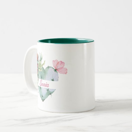 Schattigee Waterverf Flower Heart & Custom Script  Tweekleurige Koffiemok (Voorkant links)