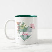Schattigee Waterverf Flower Heart & Custom Script  Tweekleurige Koffiemok (Links)