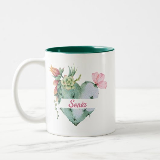 Schattigee Waterverf Flower Heart & Custom Script  Tweekleurige Koffiemok (Links)