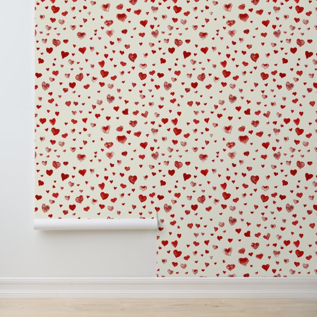 Schattigee Waterverf Flying Red Hearts Behang (Applicatie)