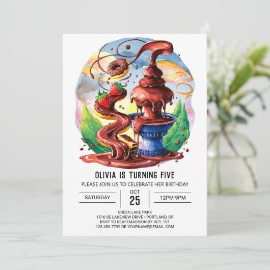 Schattigee Waterverf Fontein Chocolade Verjaardag Kaart (Staand voorkant)