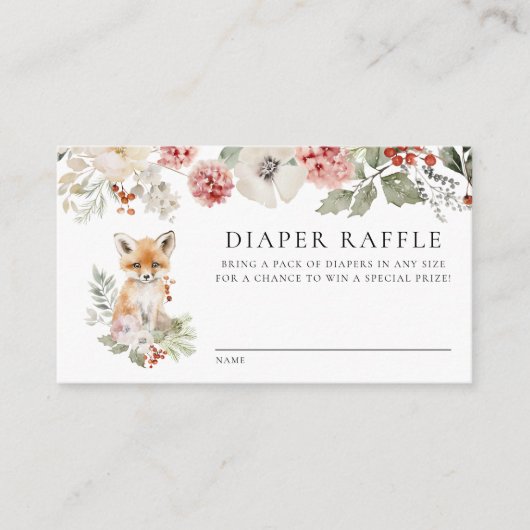 Schattigee Waterverf Fox Baby shower Luier Raffle Informatiekaartje (Voorkant)
