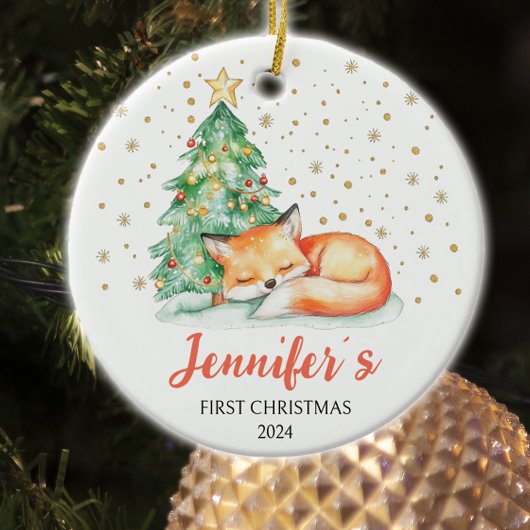 Schattigee Waterverf Fox Custom Baby Eerste Kerst Keramisch Ornament
