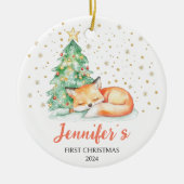 Schattigee Waterverf Fox Custom Baby Eerste Kerst Keramisch Ornament (Voorkant)