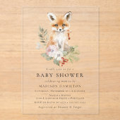 Schattigee Waterverf Fox Winter Baby shower Acryl Uitnodigingen (Voorkant)