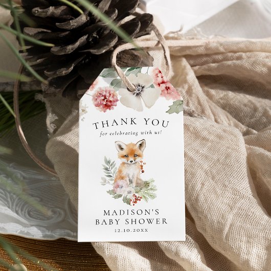 Schattigee Waterverf Fox Winter Baby shower Cadeaulabel