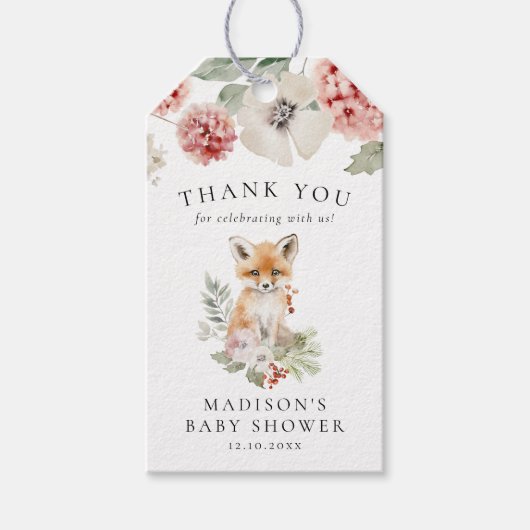 Schattigee Waterverf Fox Winter Baby shower Cadeaulabel (Voorkant)
