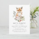 Schattigee Waterverf Fox Winter Verjaardagsfeestje Kaart (Staand voorkant)