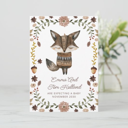 Schattigee Waterverf Fox zwangerschap Aankondiging (Staand voorkant)