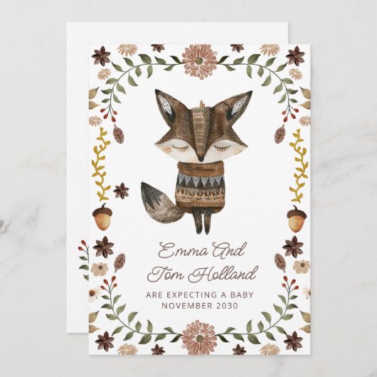 Schattigee Waterverf Fox zwangerschap Aankondiging (Voorkant / Achterkant)