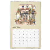 Schattigee Waterverf Frans Café Paris Bistro Maand Kalender (Mar 2026)