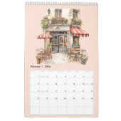 Schattigee Waterverf Frans Café Paris Bistro Maand Kalender (Feb 2026)