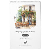 Schattigee Waterverf Frans Café Paris Bistro Maand Kalender (Hoes)