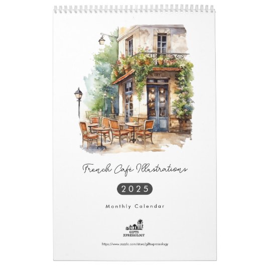 Schattigee Waterverf Frans Café Paris Bistro Maand Kalender (Hoes)