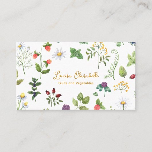 Schattigee Waterverf Fruit Herb Garden Boerderij Visitekaartje (Voorkant)