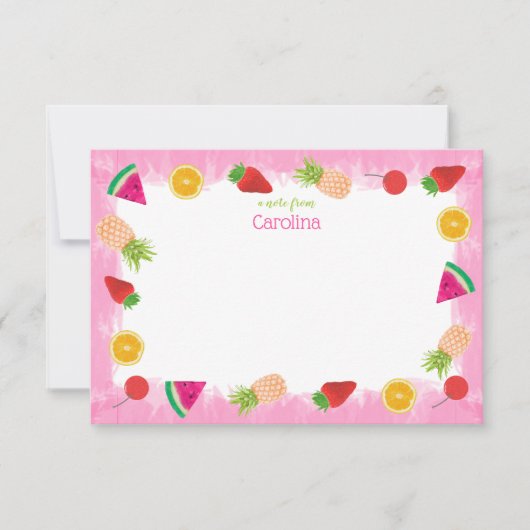 Schattigee Waterverf Fruit & Stippen Roze briefpap Bedankkaart (Voorkant)