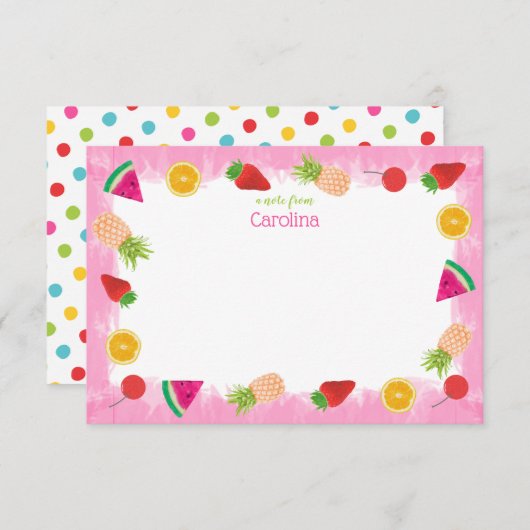 Schattigee Waterverf Fruit & Stippen Roze briefpap Bedankkaart (Voorkant / Achterkant)