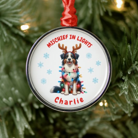 Schattigee Waterverf Fun Border Collie Snowflakes Metalen Ornament (Boom)