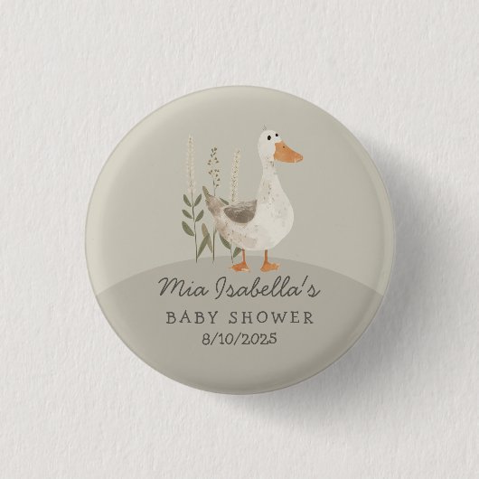 Schattigee Waterverf Gans Baby shower Button (Voorkant)